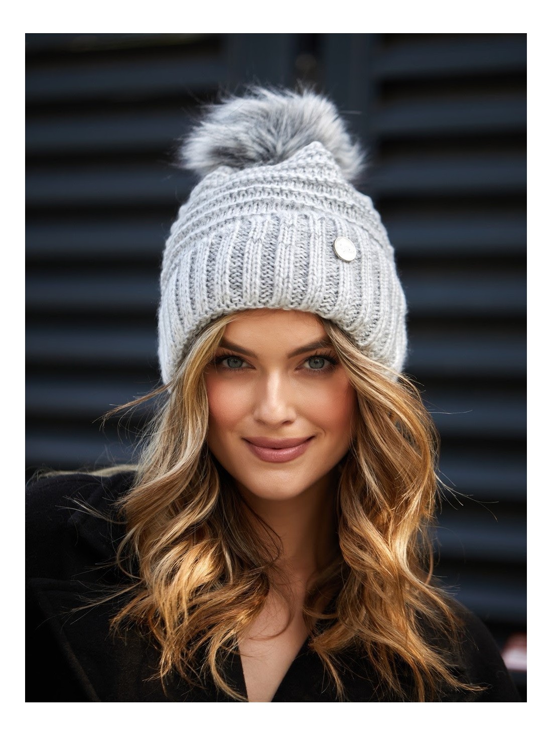 Winter hat with ribbing, light gray C32 - Online store - Boutique